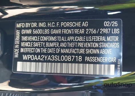 2025 Porsche Panamera 4 from USA, damaged, VIN WP0AA2YA3SL008718